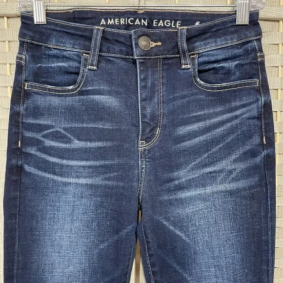 American Eagle HI-RISE JEGGING Jeans Women's 4R Blue Dark Wash Stretch Denim - Picture 3 of 11